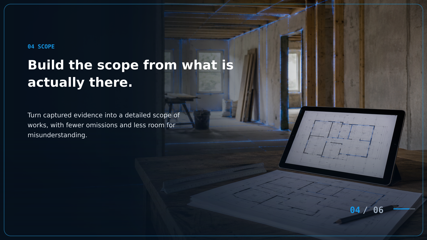 NexBilt scope of works generated from the captured site evidence.